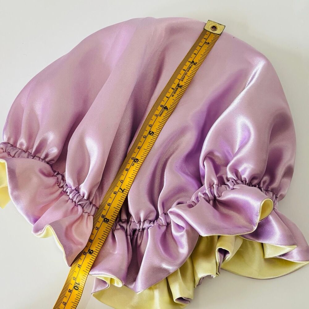 Reversible Satin Sleep Bonnet Hat – Purple & Yellow – Extra Large, Elastic Fit - Picture 15 of 16